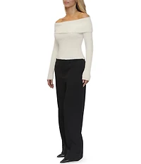 Stevie by Steve Madden Metallic Ribbed Off-The Shoulder Long Sleeve Sweater