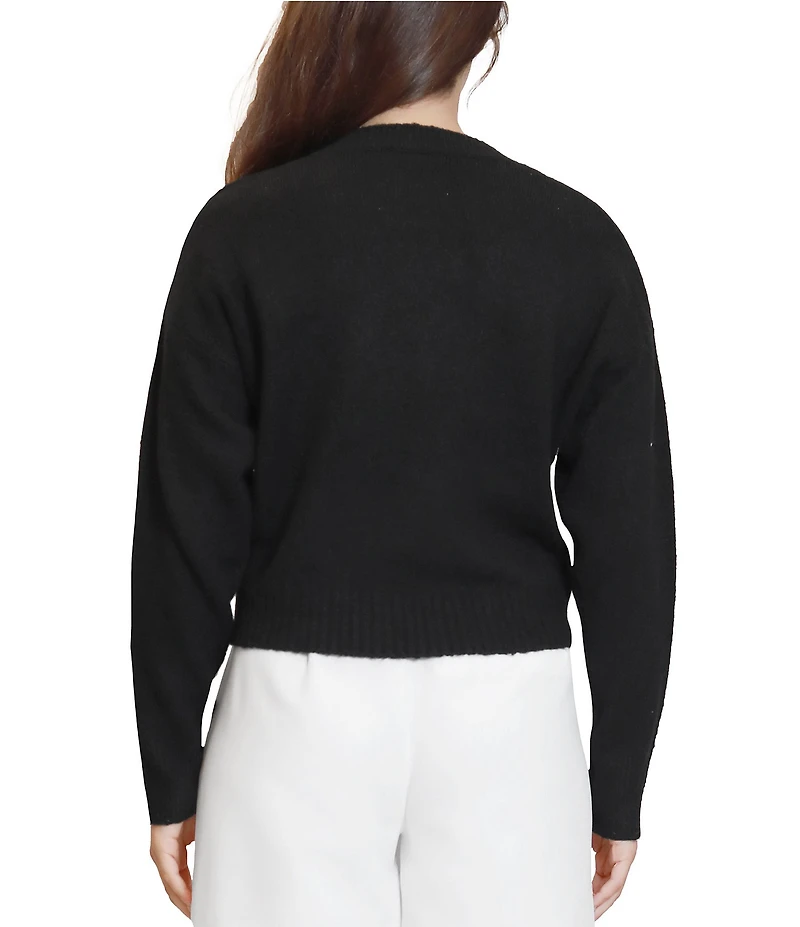 Stevie by Steve Madden Pearl Bow Embellished Long Sleeve Sweater