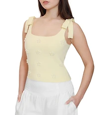 Stevie by Steve Madden Pearl Embellished Square Neck Tie Shoulder Tank Top