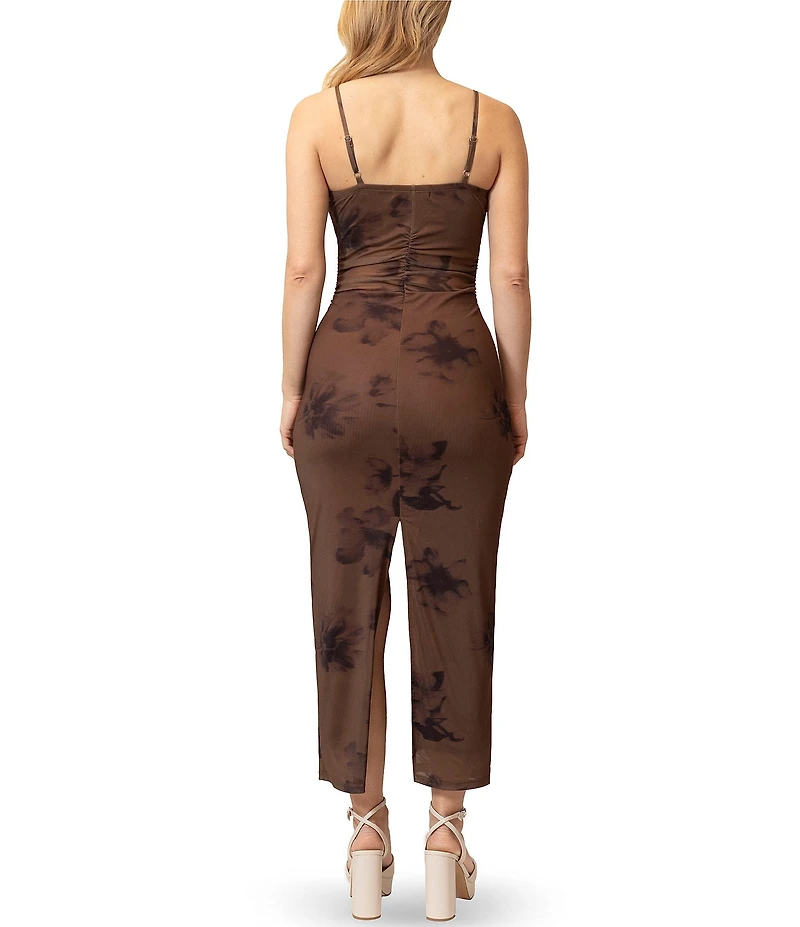 Stevie By Steve Madden Printed Mesh Ruched Maxi Dress