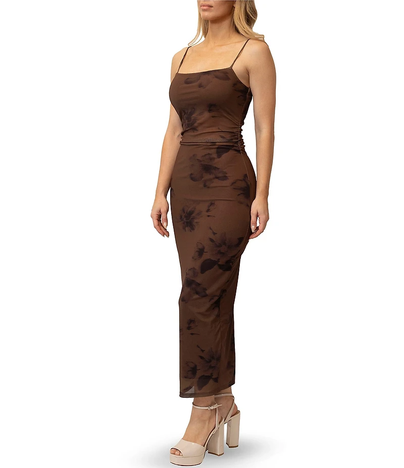 Stevie By Steve Madden Printed Mesh Ruched Maxi Dress