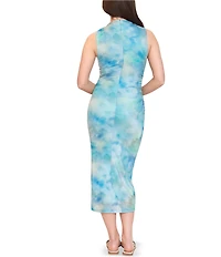 Stevie by Steve Madden Printed Mock Neck Ruched Midi Dress
