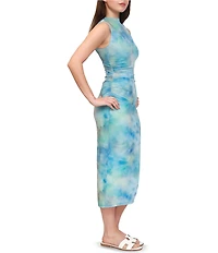 Stevie by Steve Madden Printed Mock Neck Ruched Midi Dress