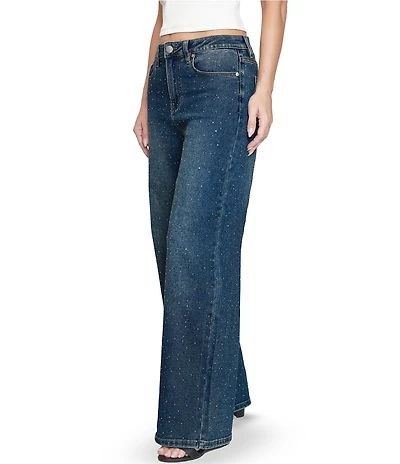 Stevie by Steve Madden Rhinestone-Embellished High Rise Relaxed Fit Wide Leg Jeans