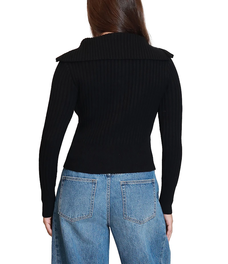 Stevie by Steve Madden Ribbed Cable Knit Open Collar Long Sleeve Zip Front Cardigan