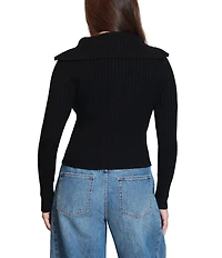 Stevie by Steve Madden Ribbed Cable Knit Open Collar Long Sleeve Zip Front Cardigan