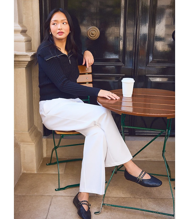 Stevie by Steve Madden Ribbed Cable Knit Open Collar Long Sleeve Zip Front Cardigan