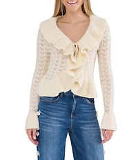 Stevie By Steve Madden Ruffle Tie Front Cardigan
