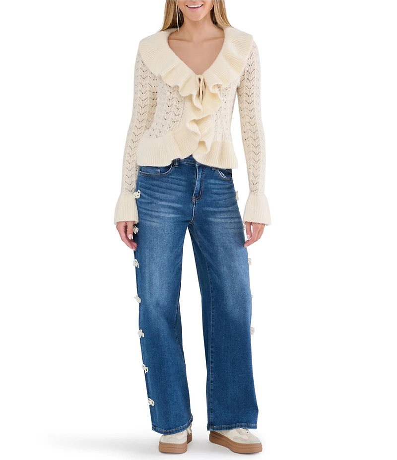 Stevie By Steve Madden Ruffle Tie Front Cardigan