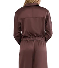 Stevie By Steve Madden Satin Collared Zip Up Long Sleeve Coordinating Jacket