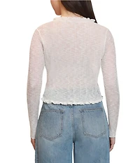 Stevie By Steve Madden Semi Sheer V-Neck Long Sleeve Ruffle Trim Cardigan