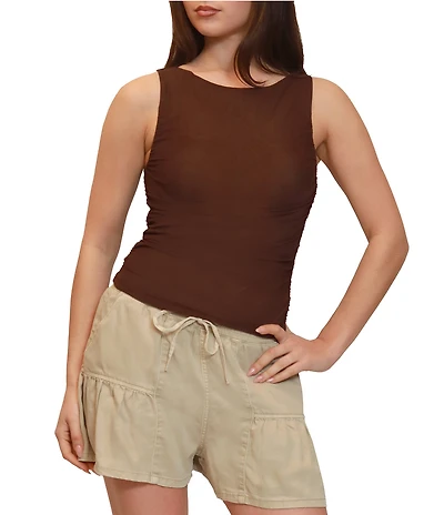 Stevie By Steve Madden Sleeveless Mesh Ruched Tank