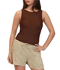 Stevie By Steve Madden Sleeveless Mesh Ruched Tank