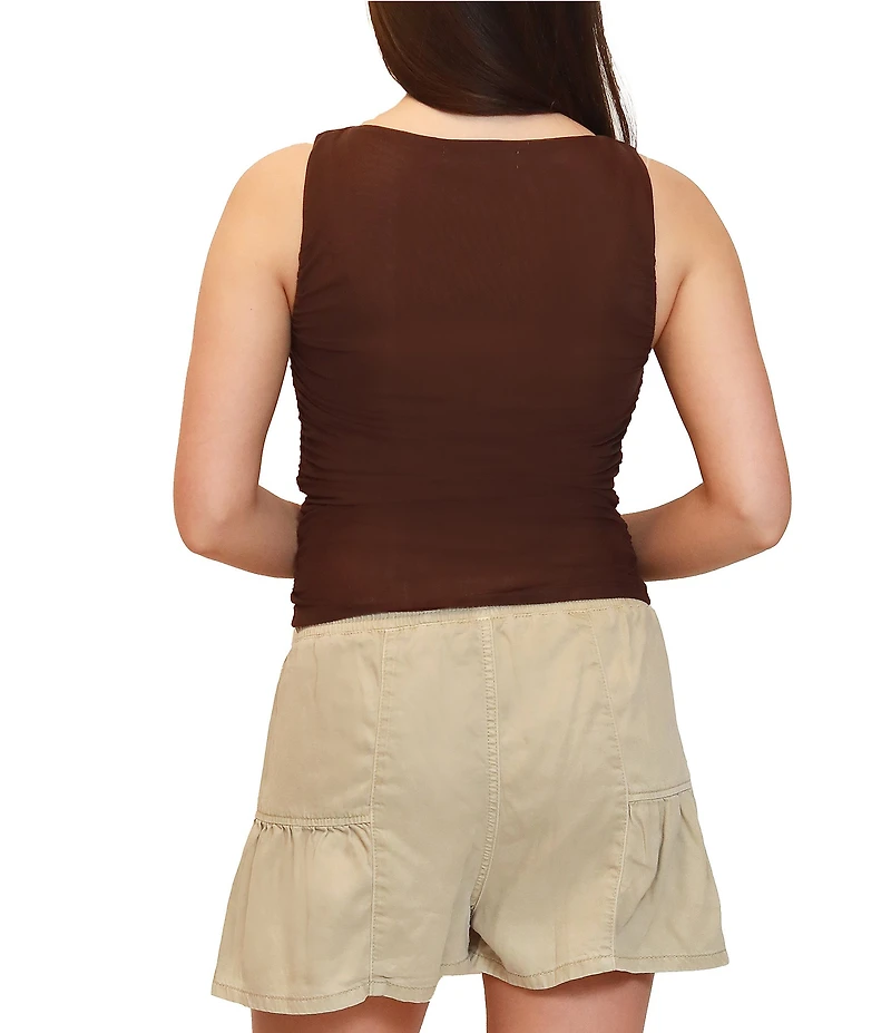 Stevie By Steve Madden Sleeveless Mesh Ruched Tank