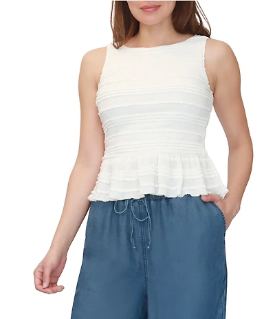 Stevie By Steve Madden Sleeveless Ruffle Knit Boat Neck Peplum Top
