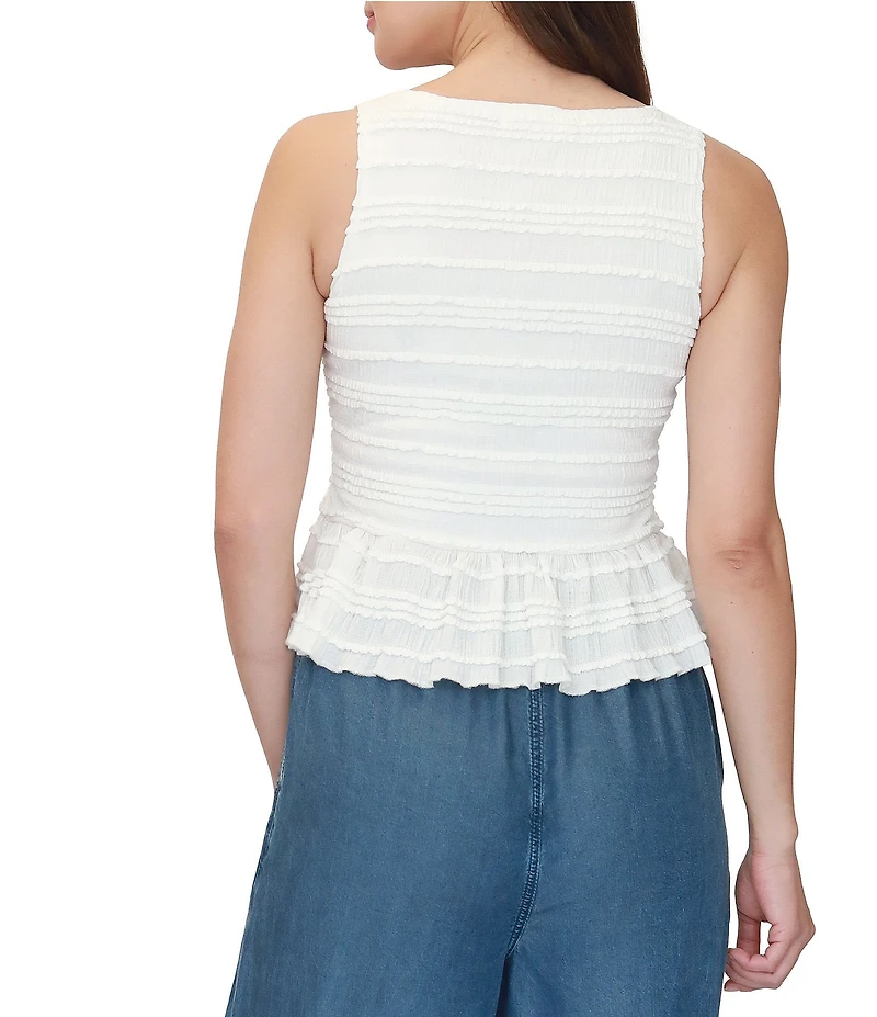 Stevie By Steve Madden Sleeveless Ruffle Knit Boat Neck Peplum Top
