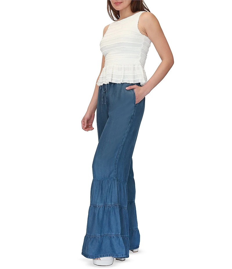 Stevie By Steve Madden Sleeveless Ruffle Knit Boat Neck Peplum Top