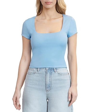 Stevie By Steve Madden Square Neck Cropped Short Sleeve Top
