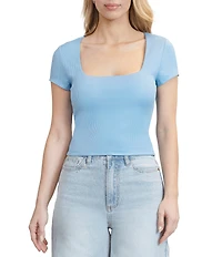 Stevie By Steve Madden Square Neck Cropped Short Sleeve Top
