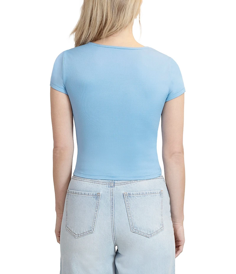 Stevie By Steve Madden Square Neck Cropped Short Sleeve Top