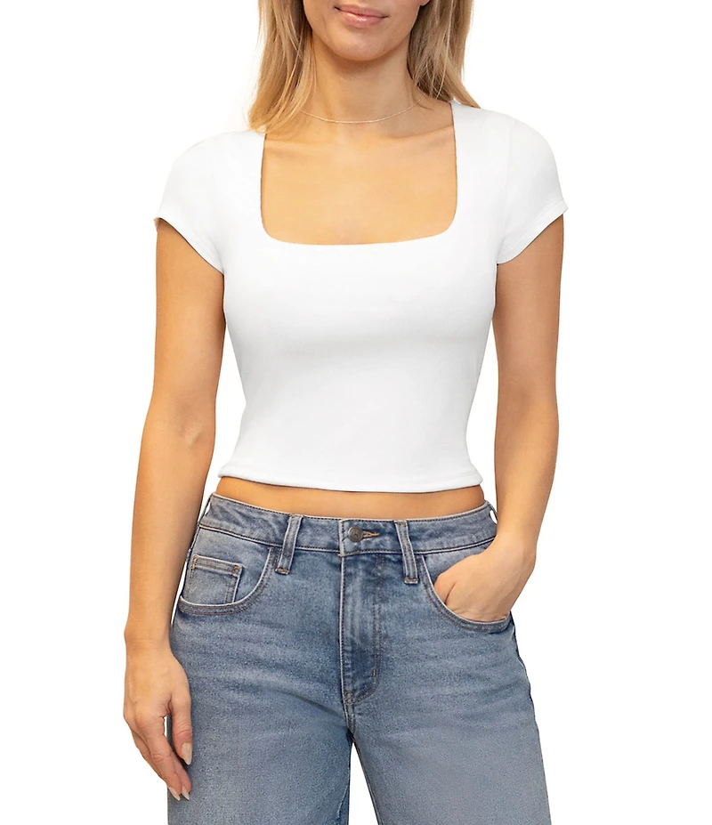 Stevie By Steve Madden Square Neck Cropped Short Sleeve Top