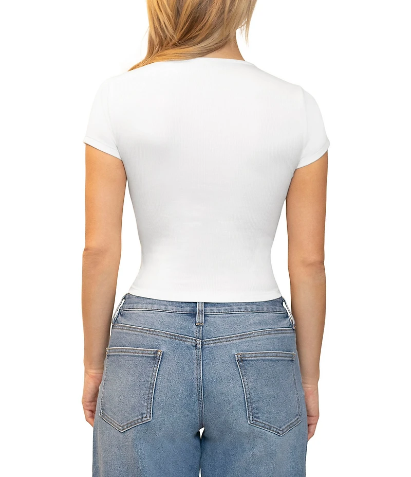 Stevie By Steve Madden Square Neck Cropped Short Sleeve Top