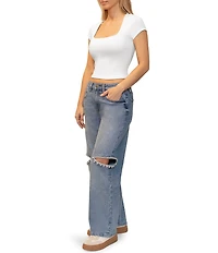 Stevie By Steve Madden Square Neck Cropped Short Sleeve Top