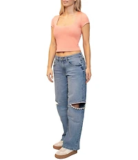 Stevie By Steve Madden Square Neck Cropped Short Sleeve Top