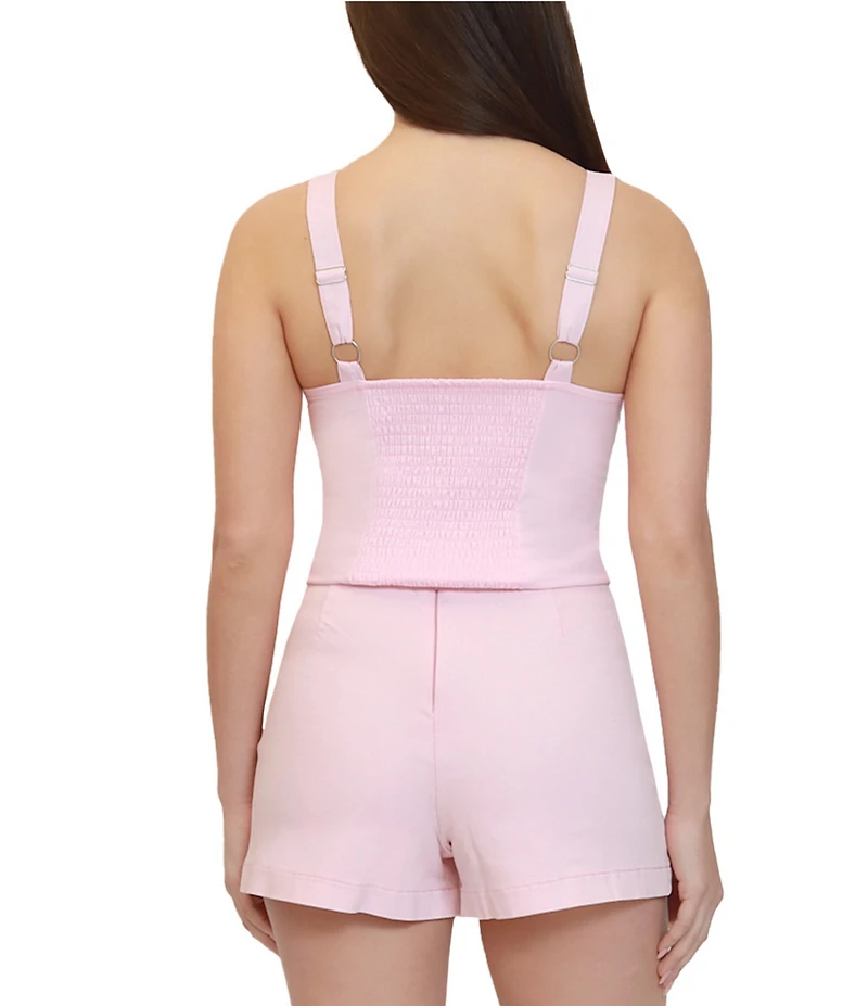 Stevie By Steve Madden Sweetheart Bustier Smocked Cropped Top