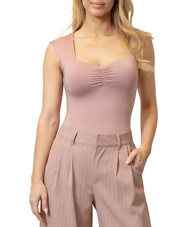 Stevie By Steve Madden Sweetheart Neck Ruched Cap Sleeve Bodysuit