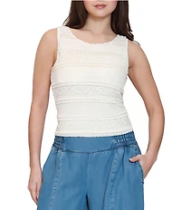 Stevie by Steve Madden Textured Ruffled Lace Cropped Top