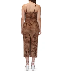 Stevie By Steve Madden Tie Dye Flocked Mesh Ruched Midi Dress