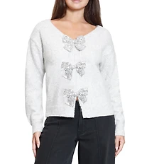 Stevie by Steve Madden Wear Me Two Ways Sequin Bow Long Sleeve Sweater