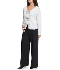 Stevie by Steve Madden Wear Me Two Ways Sequin Bow Long Sleeve Sweater