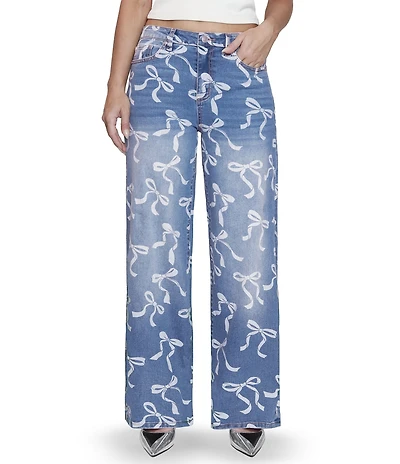 Stevie Jeans By Steve Madden Relaxed Wide Leg Bow Motif Jeans