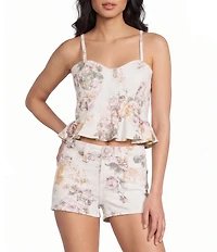 Stevie Jeans Floral Printed Peplum Bustier Top