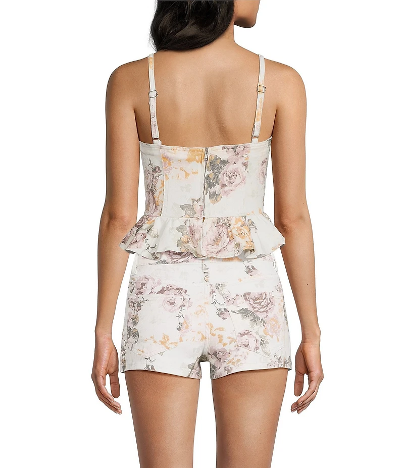 Stevie Jeans Floral Printed Peplum Bustier Top