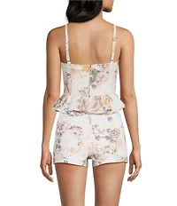 Stevie Jeans Floral Printed Peplum Bustier Top