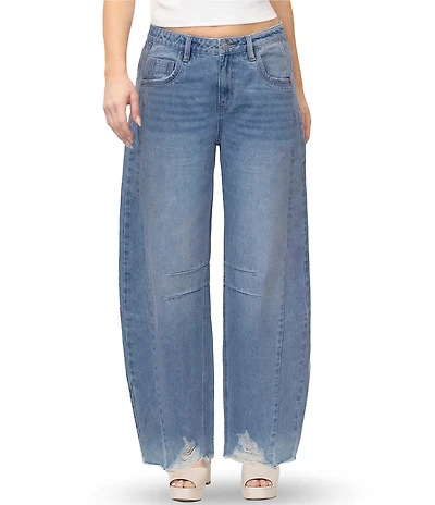 Stevie Jeans High Rise Distressed Frayed Hem Barrel Fit Jeans