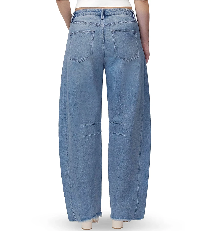 Stevie Jeans High Rise Distressed Frayed Hem Barrel Fit Jeans