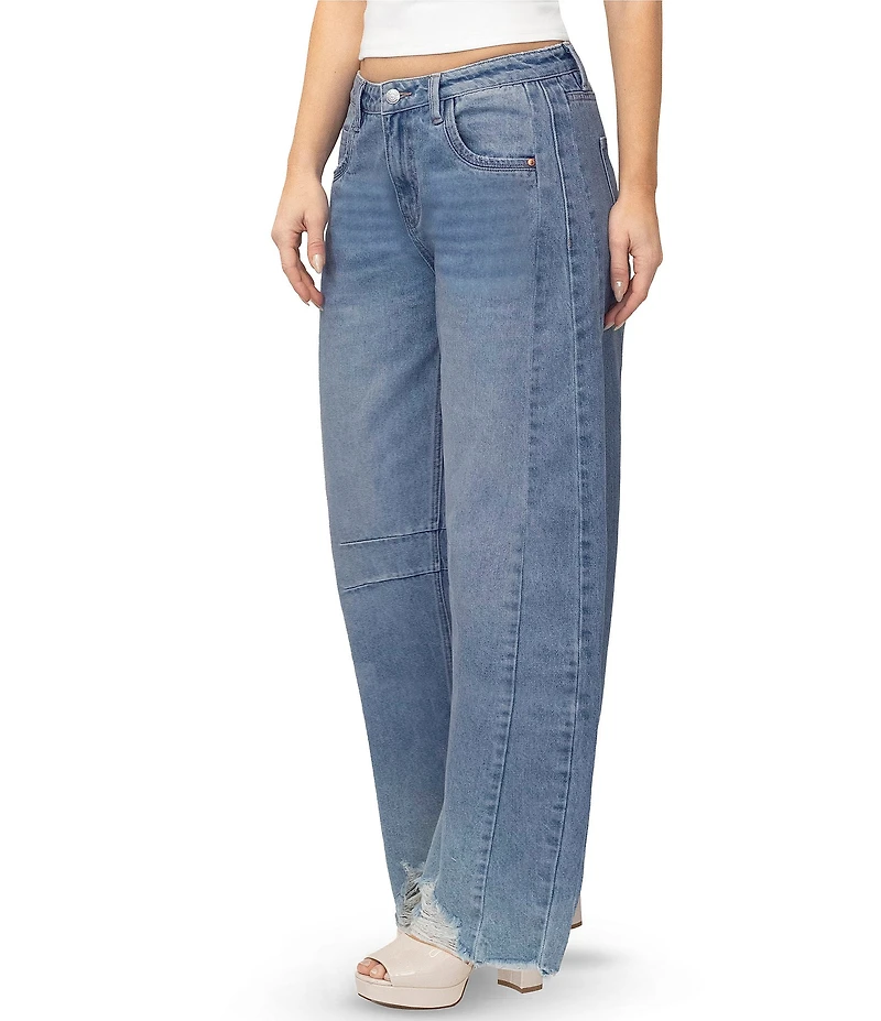 Stevie Jeans High Rise Distressed Frayed Hem Barrel Fit Jeans