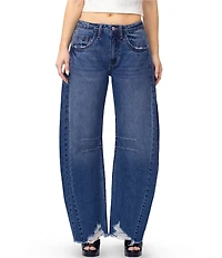 Stevie Jeans High Rise Distressed Frayed Hem Barrel Fit Jeans
