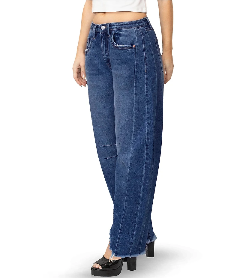 Stevie Jeans High Rise Distressed Frayed Hem Barrel Fit Jeans