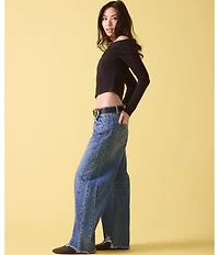 Stevie Jeans High Rise Distressed Frayed Hem Barrel Fit Jeans
