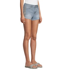 Stevie Jeans Rhinestone Fringe High Rise Denim Shorts