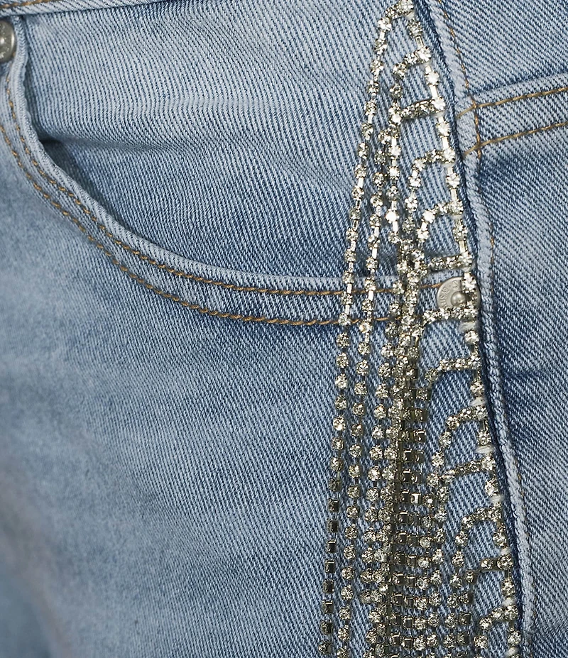 Stevie Jeans Rhinestone Fringe High Rise Denim Shorts