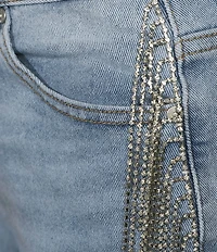 Stevie Jeans Rhinestone Fringe High Rise Denim Shorts