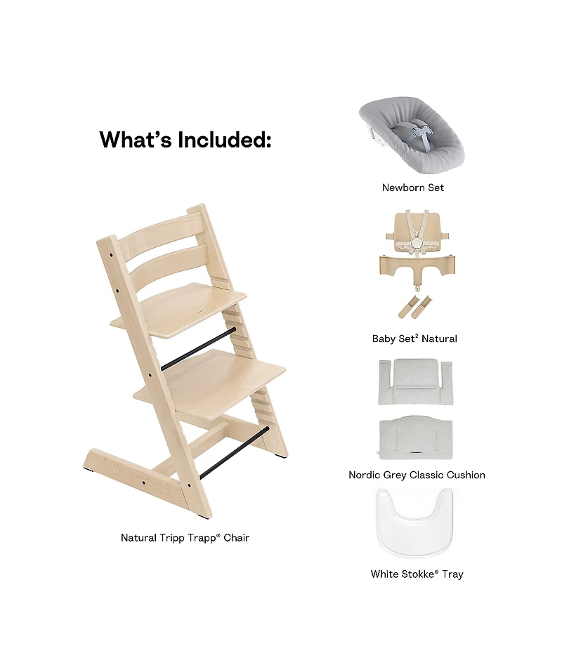 Stokke® Tripp Trapp® High Chair, Cushion, Tray, & Newborn Set Bundle