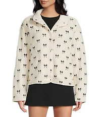 Stoosh Bonded Sherpa Embroidery Bow Print Jacket