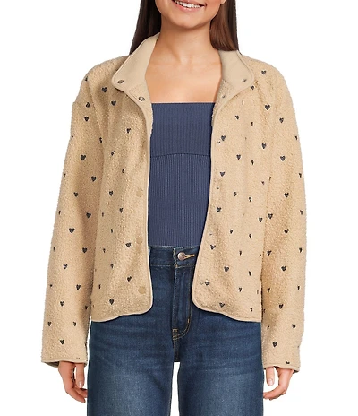 Stoosh Bonded Sherpa Embroidery Heart Print Jacket